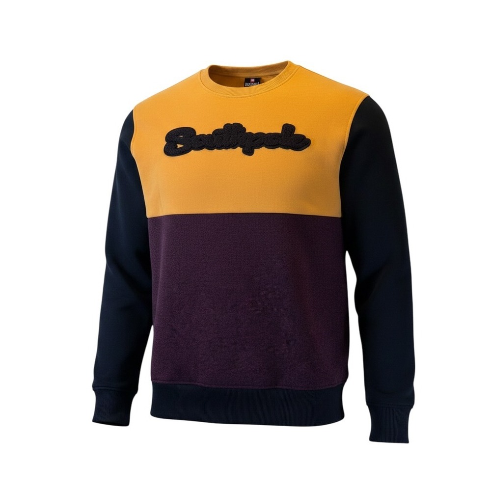 Southpole Mens Colorblock Fleece Sweatshirt Yellow Burgundy Black Logo Large